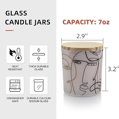 Miniatura 7 de SHMILMH Tarros de vela de vidrio esmerilado para hacer velas con tapas de madera, frascos gruesos y vacíos con caras humanas abstractas de colores a