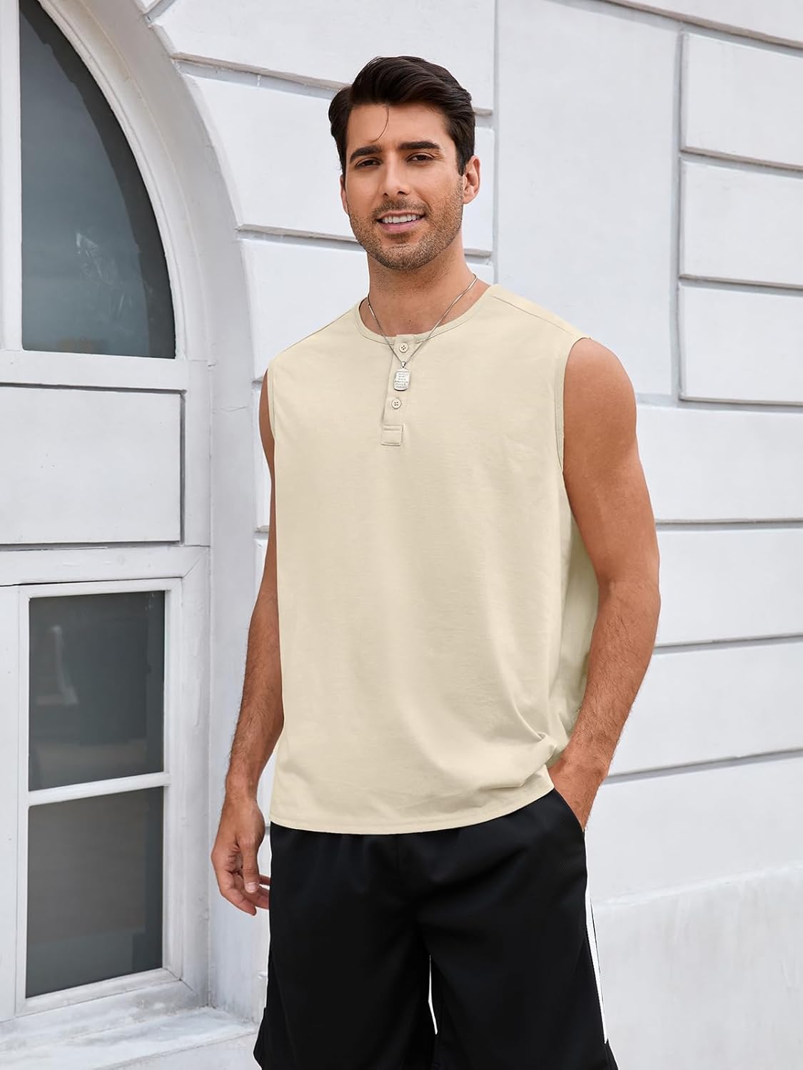 UNCLECAT Mens Tank Tops Summer Sleeveless Workout Muscle Henley Shirts Gym Slim Fit Tee - Image 3