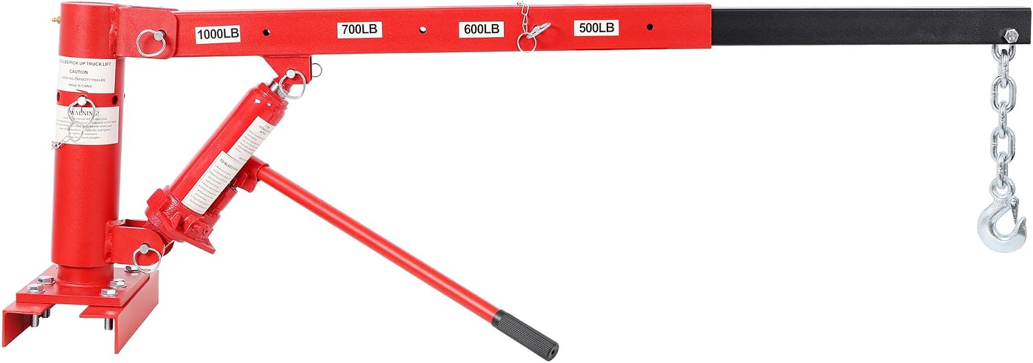 1000 lbs Pickup Truck Crane, Hitch Truck Bed Crane & Jib Cranes for Lifting Goods in Construction Factory, 360° Swivel, Capacity 500 lbs/600 lbs/700 lbs/1000 lbs (17" H)