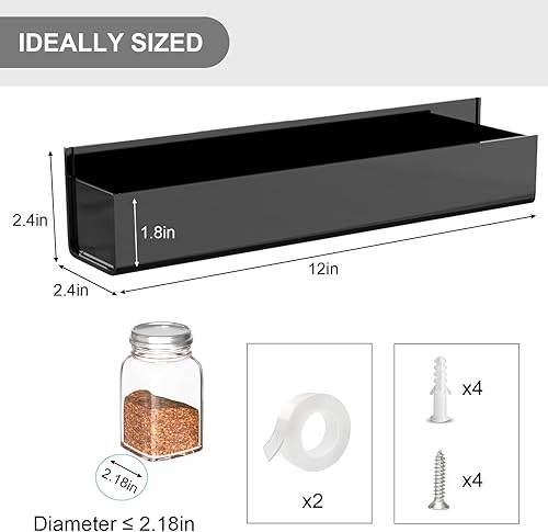 Miniatura 7 de PMMASTO Organizador de especias acrílico adhesivo para pared con cinta nano de doble cara, organización de estante de especias para puerta de