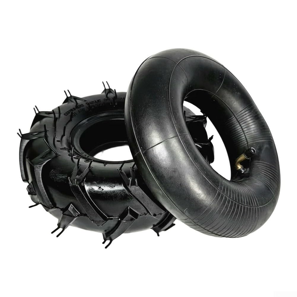 Pneumatico in gomma resistente 4.10/3.50-4 e camera d'aria rinforzata per tosaerba, carrelli da golf, carriole, 25,4 cm, diametro esterno nero, adatto per 4