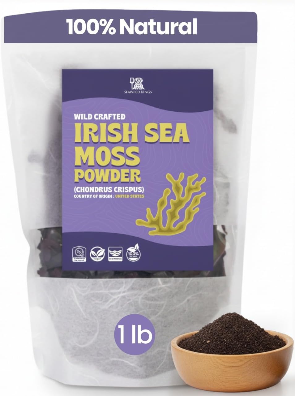 Wildcrafted North Atlantic Organic Irish Moss Granules - Powder, Healthy Immune, Gut & Overall Wellness Support (1 LB)