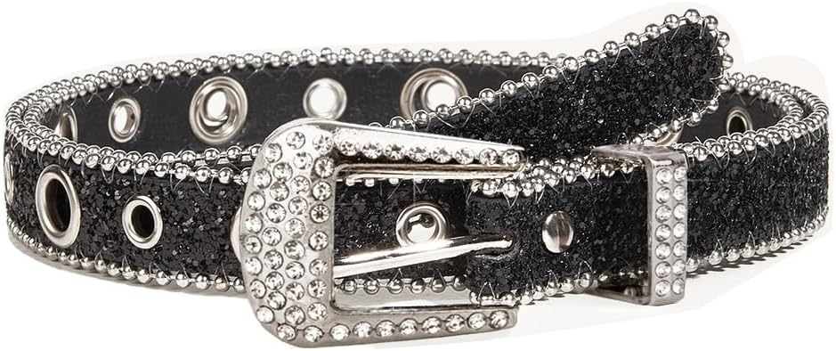 Rhinestone Belts for Women Western Cowgirl Bling Skinny Leather Belt for Jeans Pants Dresses (Fit for 27"-39")