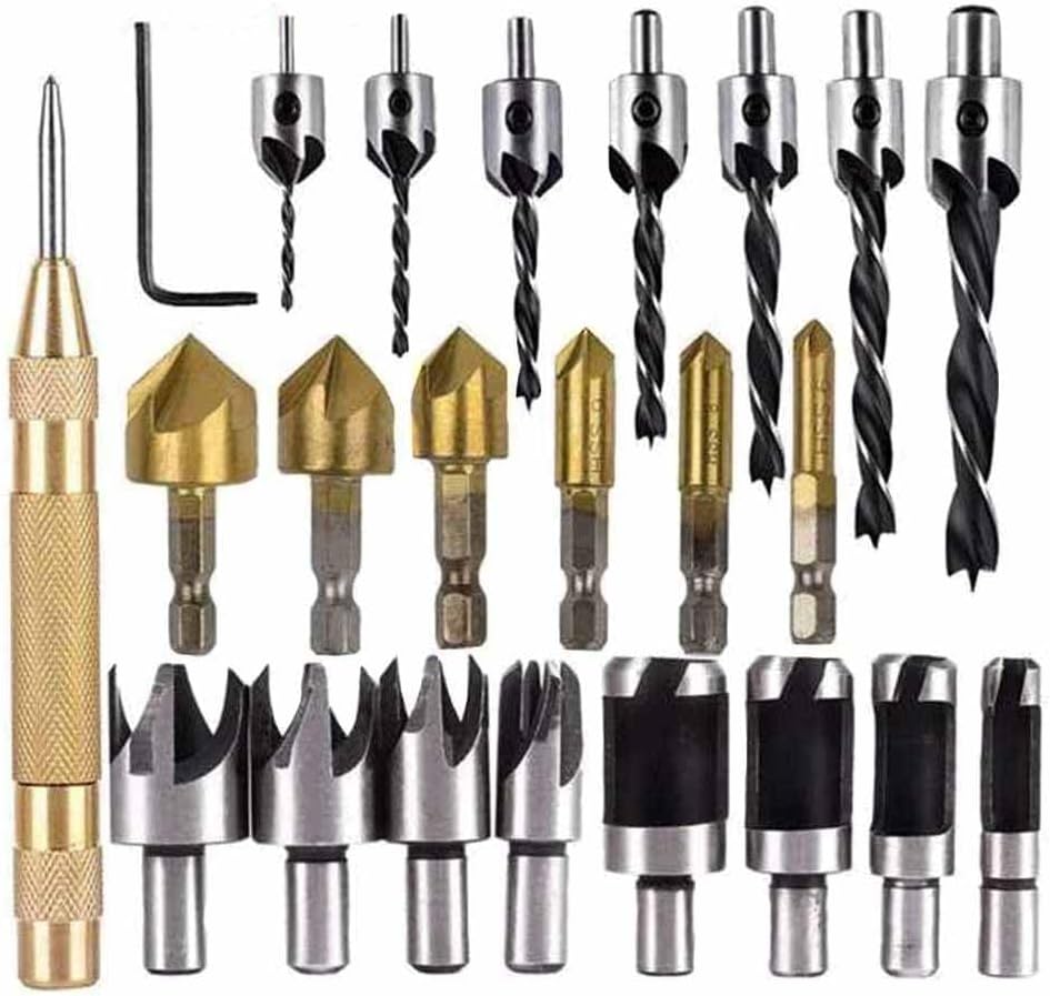SagaSave 23 Pieces Countersink Drill Bit Set, Shank Mill Cutter Bit Countersink Set Fit All Most Machinable Metals,Hardwood,Plastic