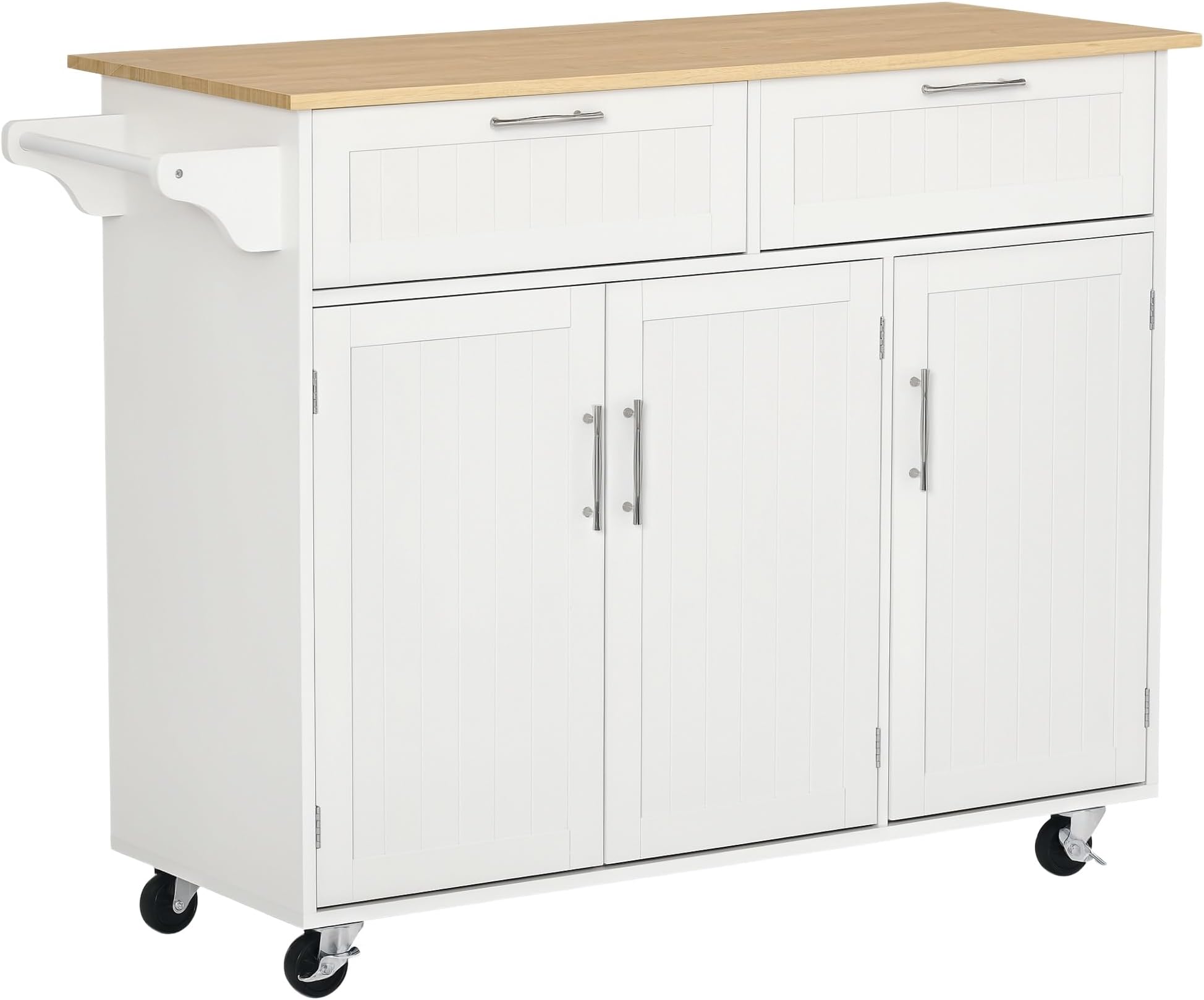HOMCOM Kitchen Island Utility Cart with 2 Storage Drawers & Cabinets, White | Dining Room, Kitchen Unit