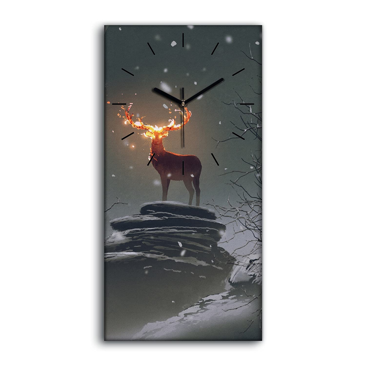 Horloge sur Toile 30x60cm Art Mural Cerf Image Salon Moderne sans Tic-Tac