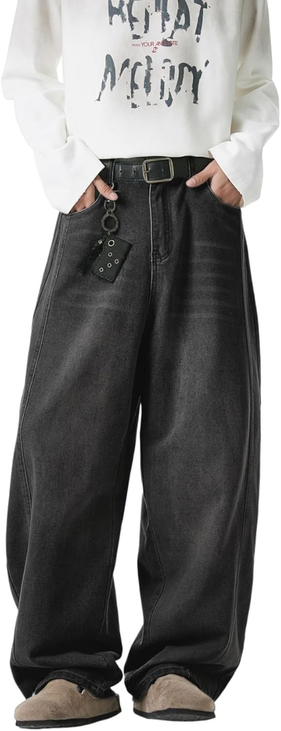 Baggy Hip Hop Jeans for Men Wide Leg Skater Denim Pants Casual Loose Fit Long Trousers