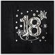 Papierservietten für 18. Geburtstag, Party, achtzehnter Geburtstag, Goldschrift, Silberschrift, Tischdekoration, 33x33cm Schwarze Servietten, Sterne (Silber)