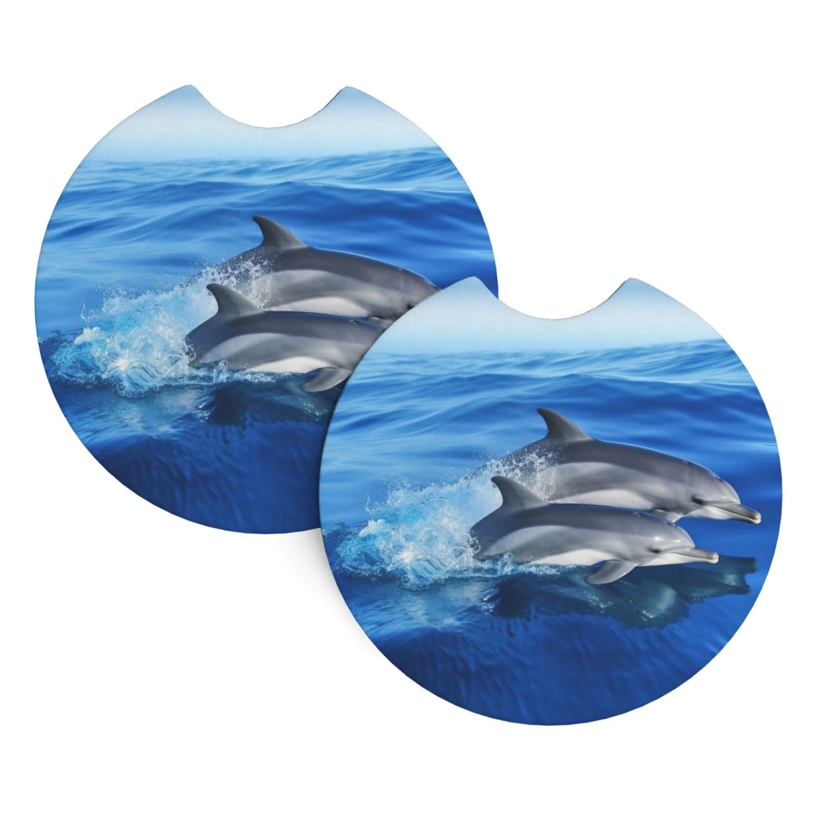 2PCS Car Coaster for Cup Holders Universal Auto Cup Mat Dolphin Family Cup Coaster Pad 2.7" Waterproof Neoprene Non-Slip Cup Holder Coasters Car Interior Accessories for Women Men
