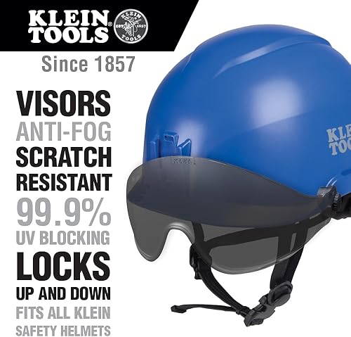 Miniatura 3 de Klein Tools 80061 Kit de casco de seguridad con casco de seguridad Clase C ventilado con correa de barbilla y visera gris, 2 piezas