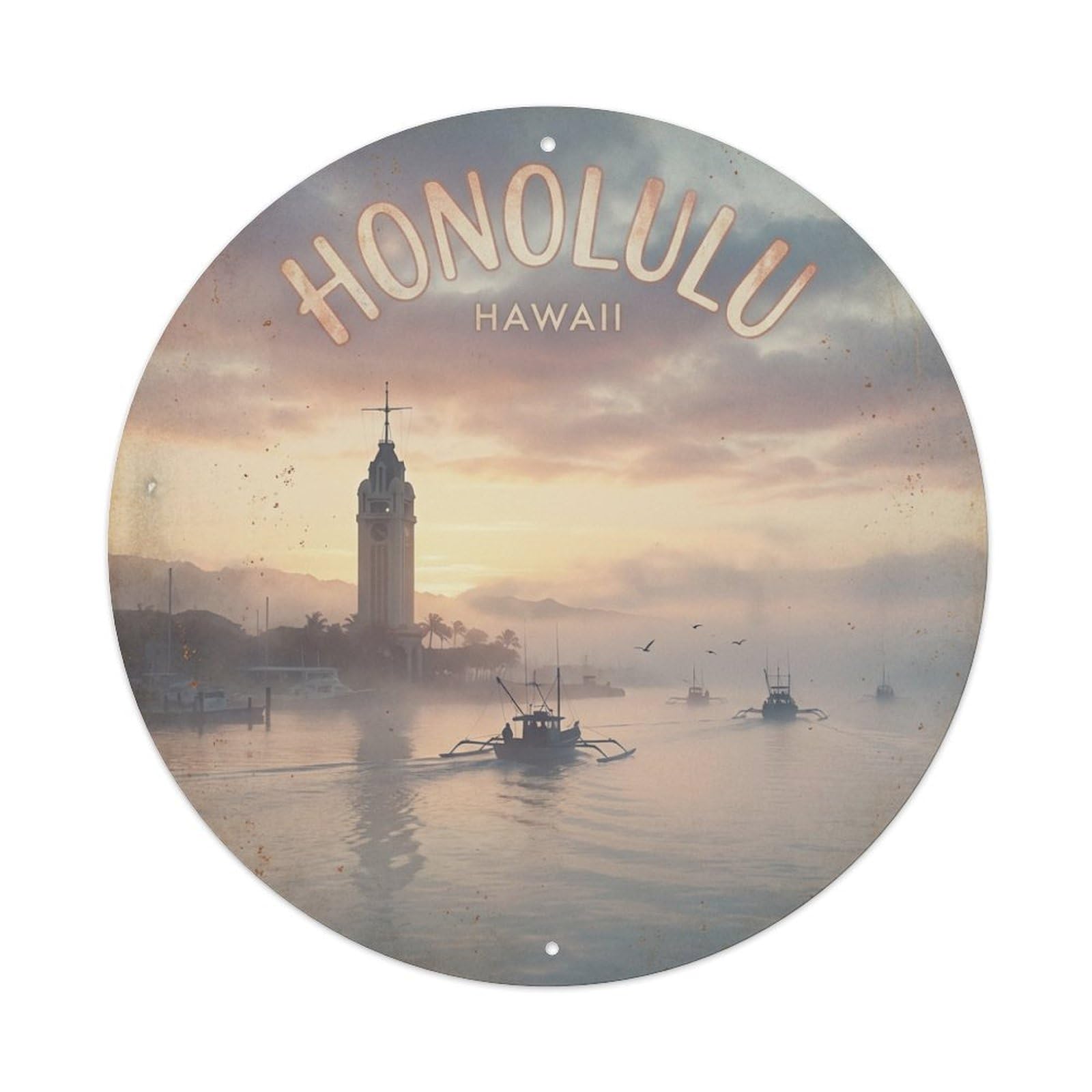 Vintage Travel Honolulu Hawaii Dawn Metal Tin Sign