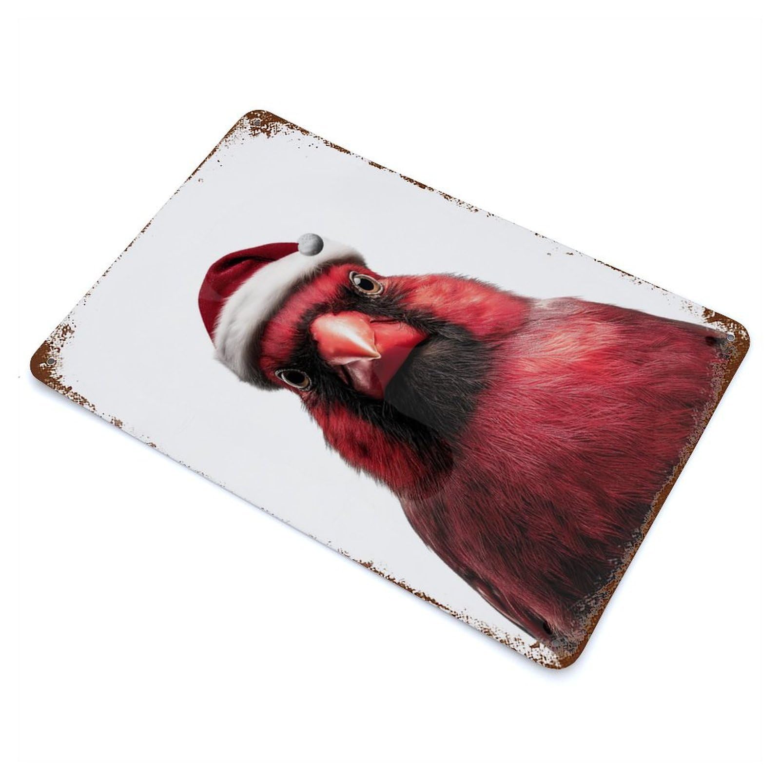 Red Cardinal Bird Wearing Santa Hat Retro Metal Sign 11.8"x7.9", Classic Wall Plaque for Garage, Pub Or Kitchen