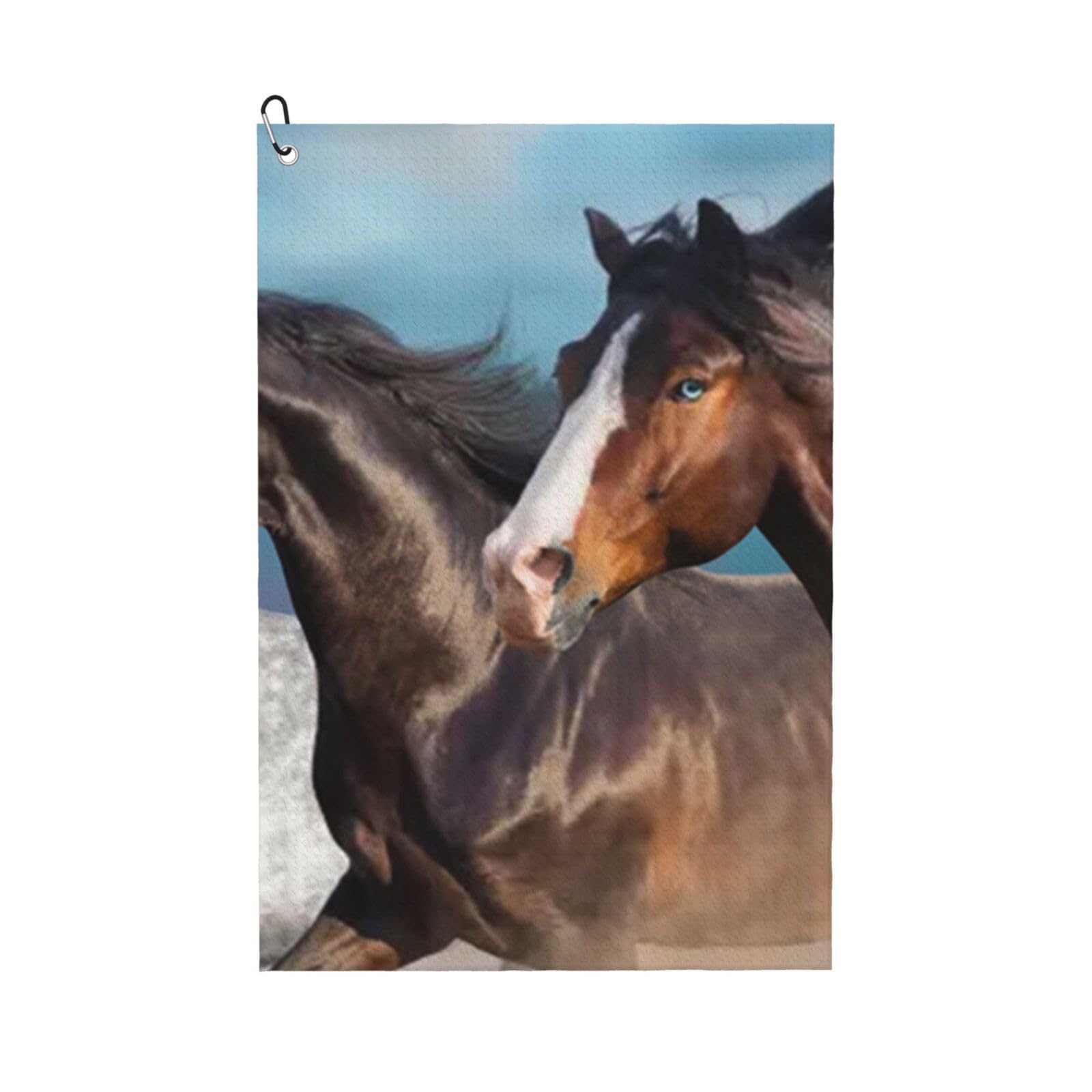 Hnnkloy White Horses, 16x24 in Portable Waffle Golf Towels with Carabiner Clip for Golf Bag