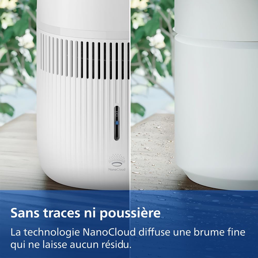 Philips Humidificateur d'air Série 4000 - Humidificateur Intelligent et Hygiénique, jusqu’à 41 m², Ultra-silencieux 6 dB, Capteur d’humidité, débit de 275 ml/h, Réservoir 3,5L, Blanc (HU4209/00)