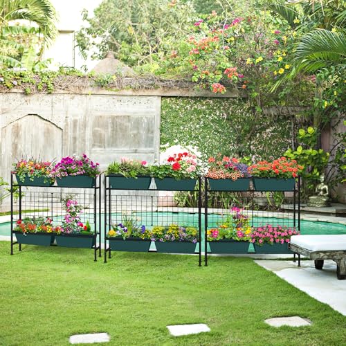 Image of OYEAL Raised Garden Bed with Legs & & Trellis 32 inch Tall Vertical Herb Garden Planter Indoor Outdoor Elevated Flower Beds for Gardening, Vegetables, Herbs, Patio, Balcony, Backyard, Green