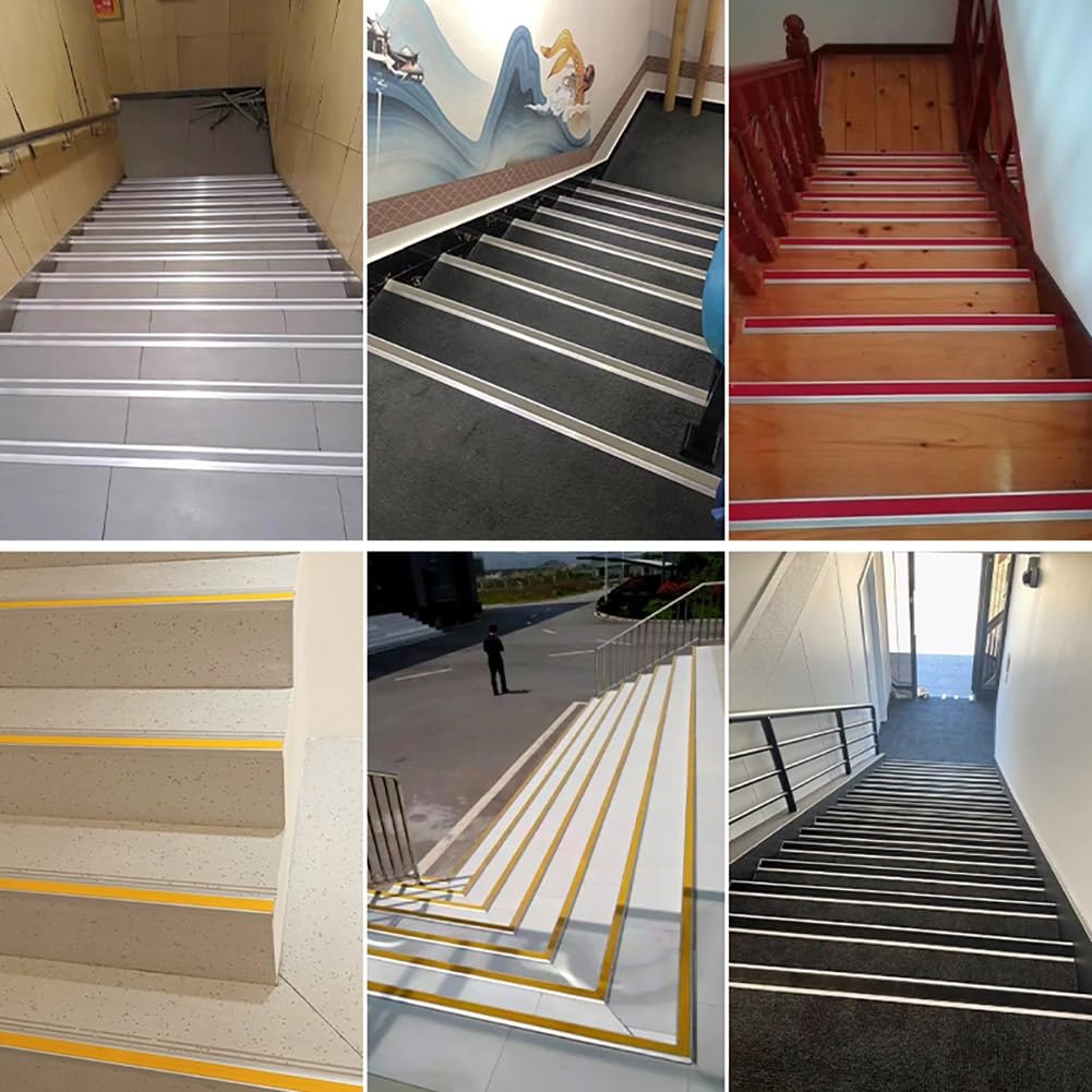 Perfil de borde para escaleras autoadhesivo de 100/134 cm, perfil angular de aluminio en forma de L con goma antideslizante, para exteriores e interiores(Gray,9.6x3x150cm)