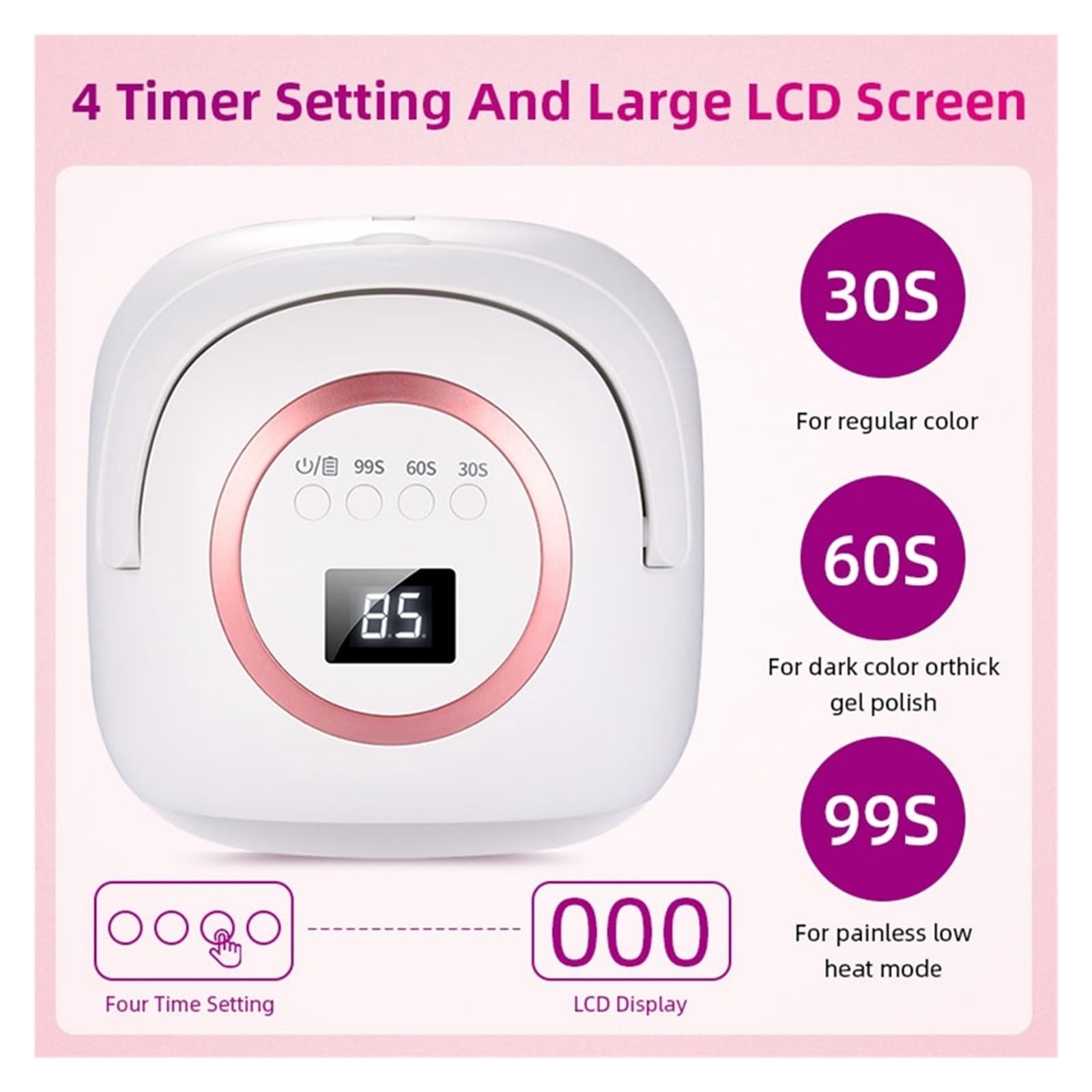 lampada per unghie, Lampada professionale UV LED per unghie ricaricabile 72W con timer a 3 livelli e sensore automatico