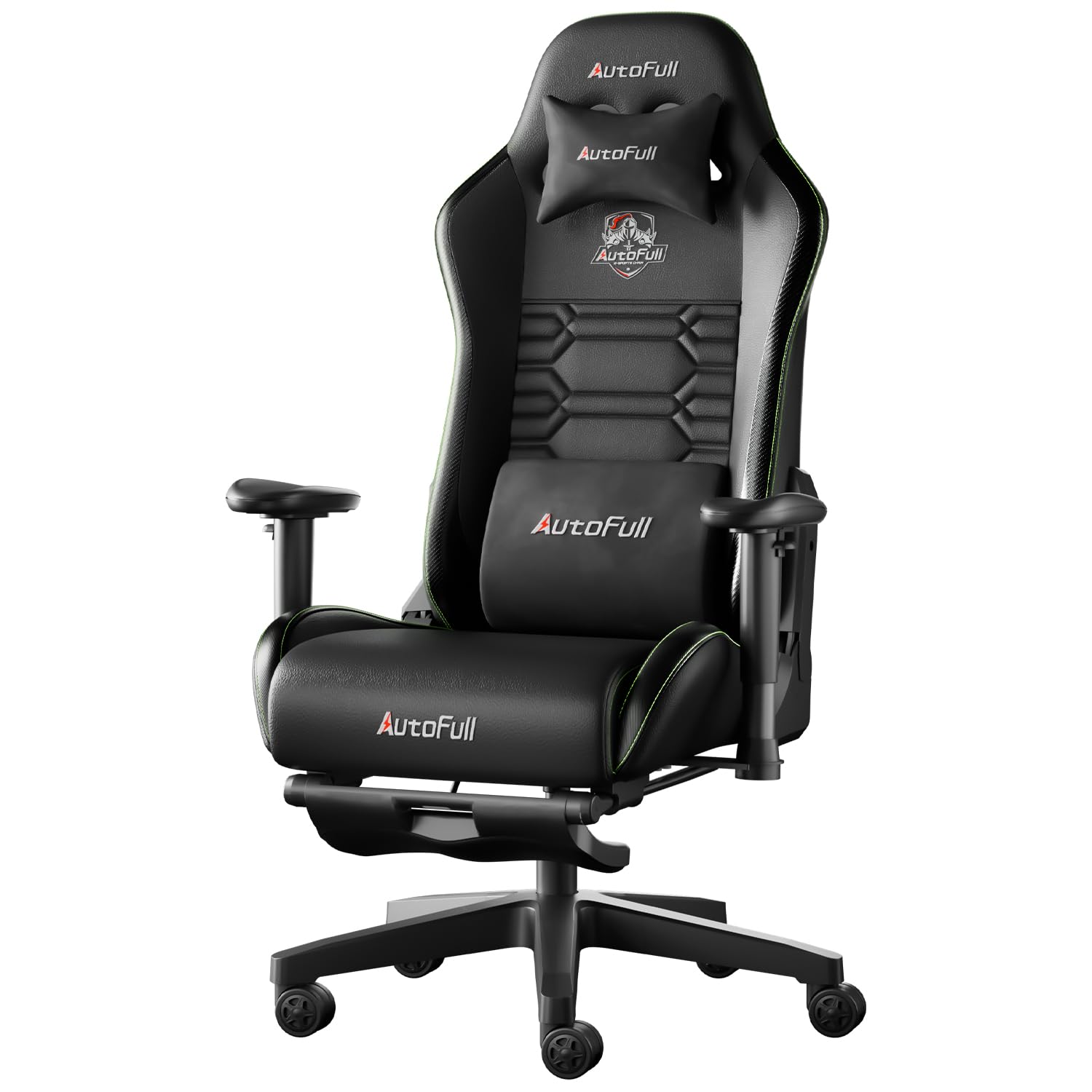 AutoFull C3 Silla Gaming Silla Gamer Ergonómica Silla Oficina Cuero de PU Silla,Altura e inclinación Ajustables,Reposacabezas y Soporte Lumbar,Reposapiés(Garantía de 3 años) (Negro-1)