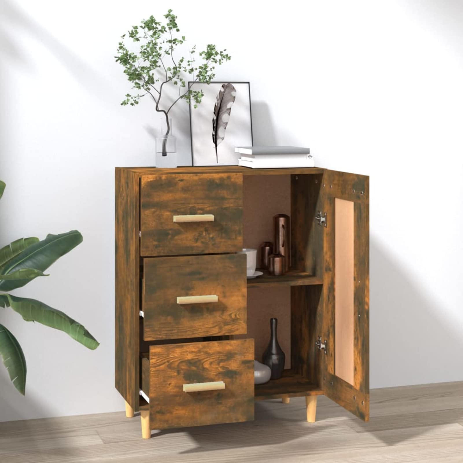 Tidyard Buffet Bois Buffet Cuisine Commode Meubles Rangement Organisateur de Maison 69,5x34x90 cm Bois d'ingénierie Chêne fumé