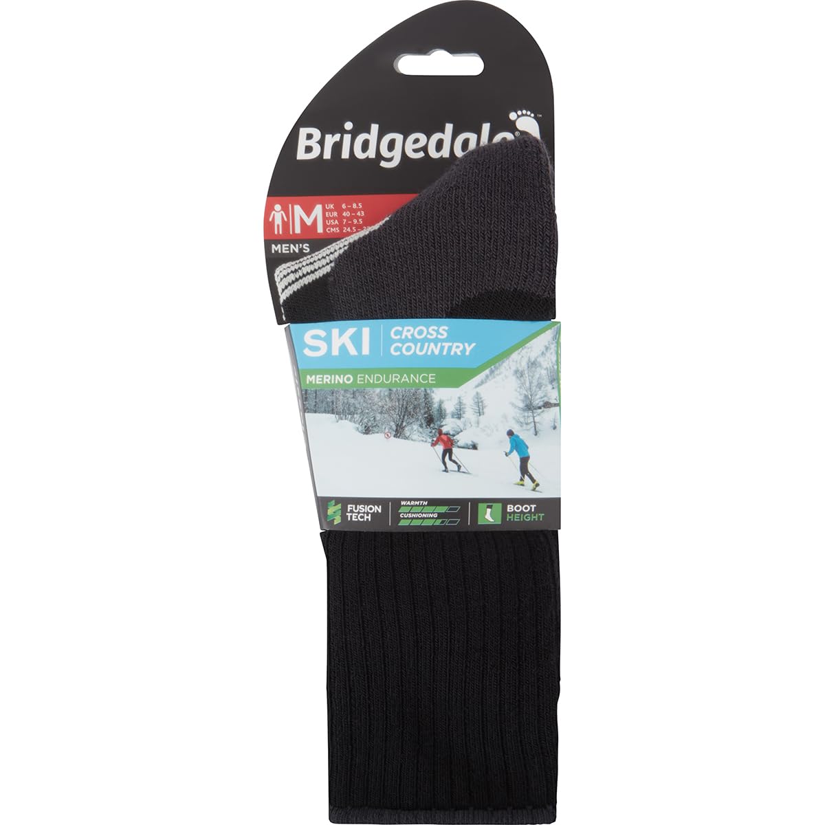 Bridgedale Narciarskie biegowe skarpety Merino Endurance - męskie czarne, S, Czarny, Small