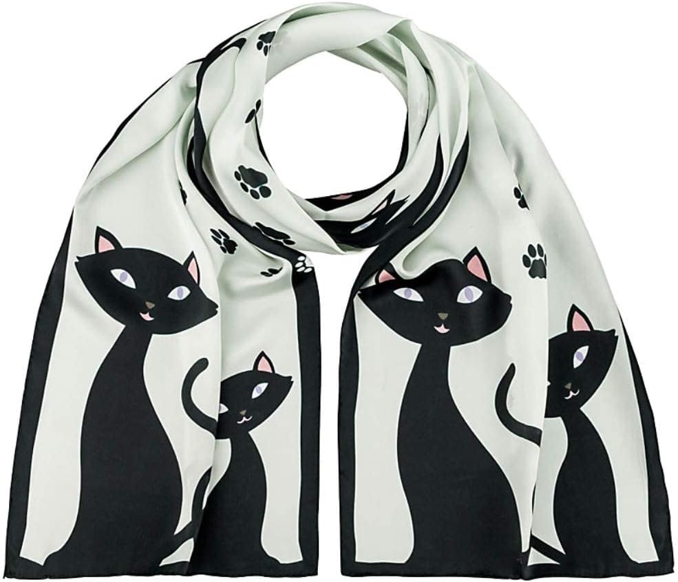 Scarf Silk Satin Women Long Motif Black Cats Lightweight Precious Processing Cute