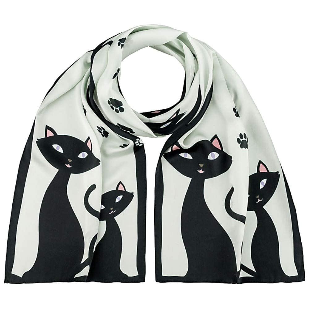 VON LILIENFELD® Foulard Soie Chat Noir Femme Motif Écharpe Cache-Nez Floral