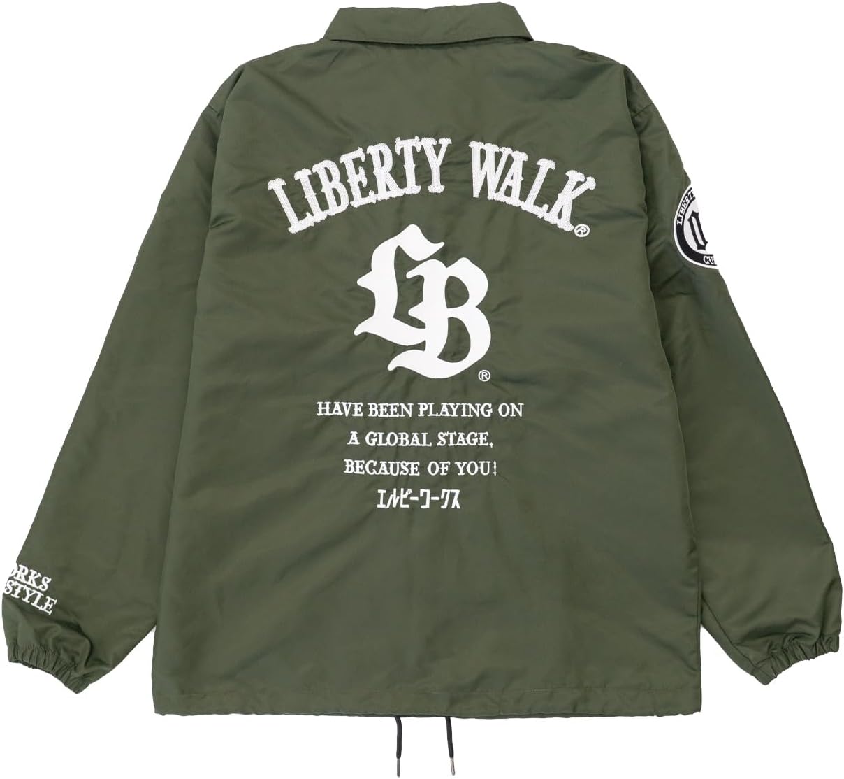 Liberty Walk LBWK JDM Coach Jacket Thorn Logo Khaki Car Enthusiast Streetwear Tuner Apparel