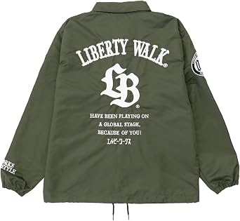 Liberty Walk LBWK JDM Coach Jacket Thorn Logo Khaki Car Enthusiast Streetwear Tuner Apparel