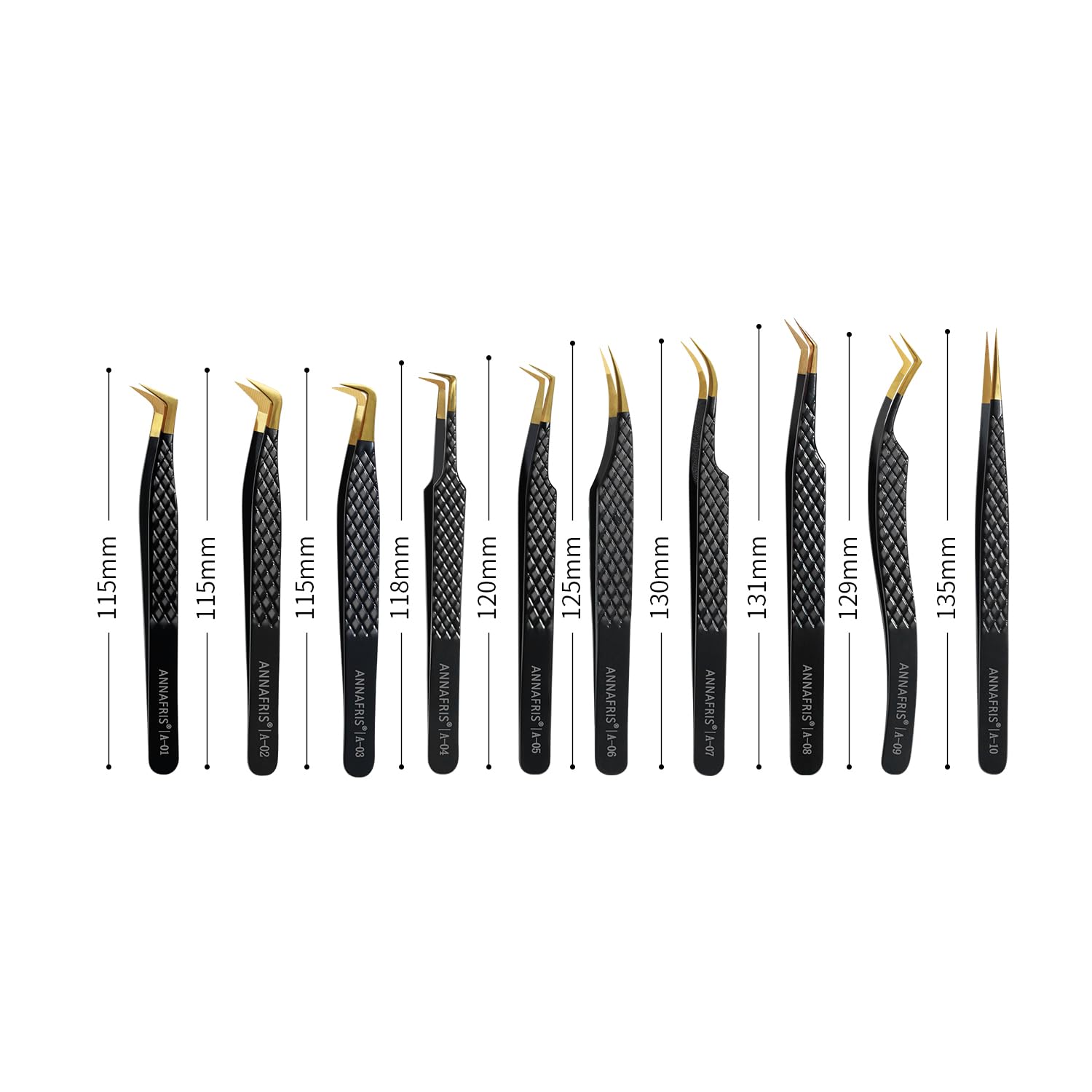 Pinzas para Extensiones de Pestañas Pinzas Pestañas Pelo a Pelo Lash Tweezers(A1+2+4+9+10)