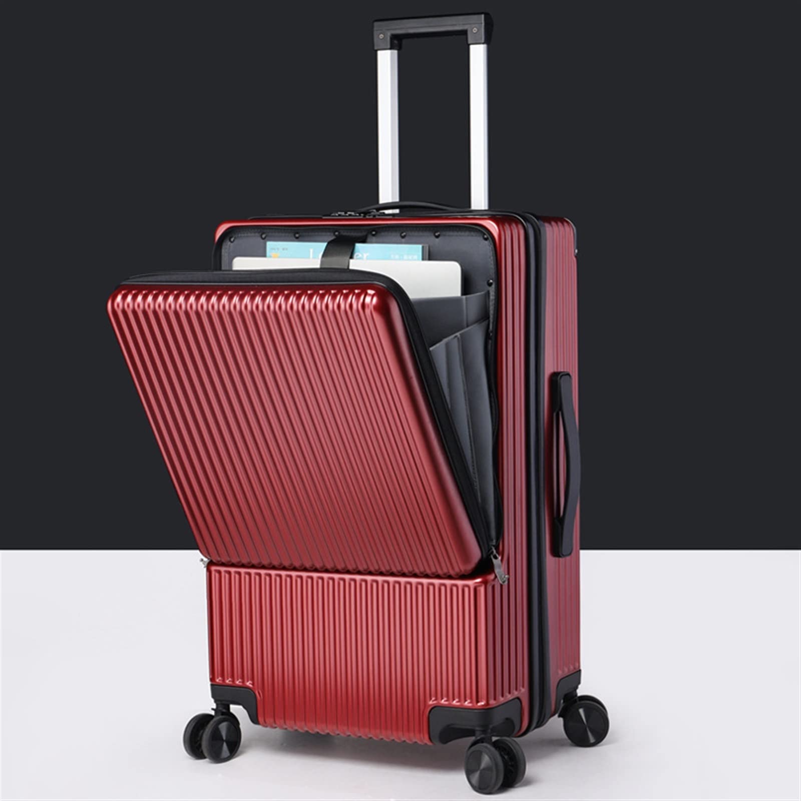 Estuche Rígido Equipaje Delantero Abierto Maleta de Embarque de Negocios Estuche de Carretilla de Carga Equipaje con Ruedas Sipnner Ruedas Hombres Cabina Caja de Mano (Color : Red,