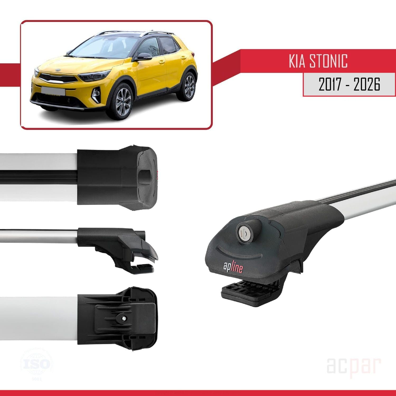 Compatibile con Kia Stonic 2017-2026 Modello ACE-1 Barre Tetto Portapacchi Auto Barre Portatutto Grigio Alluminio 2 Barre