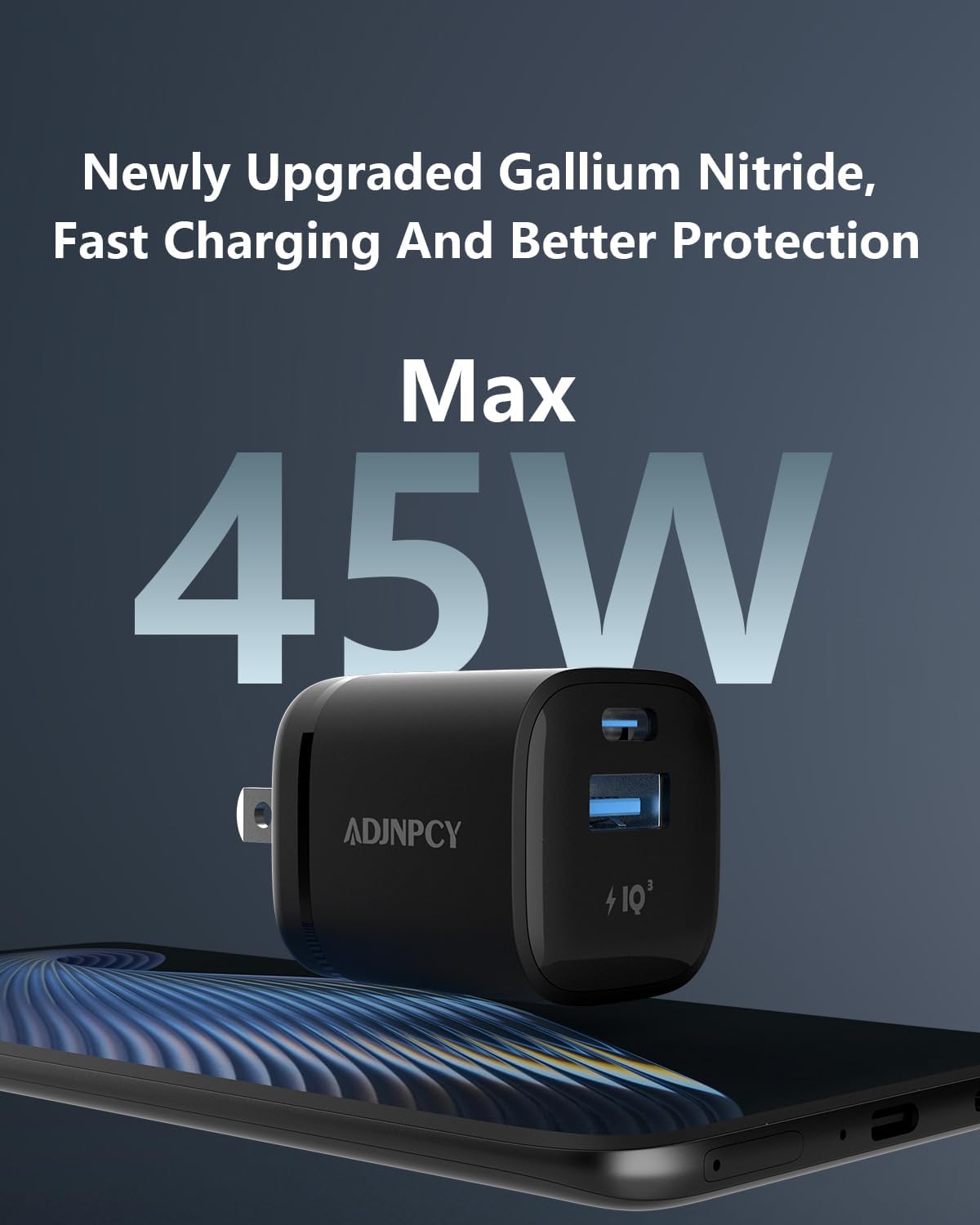 GT II 45W USB-C USB-A Charger Compact and Foldable, Supports PPS Fast Charging with USB-C Cable Compatible Galaxy S25/S24/S23/Z Fold,iPhone 16/15 Series,iPad (45W 2Pack Black)