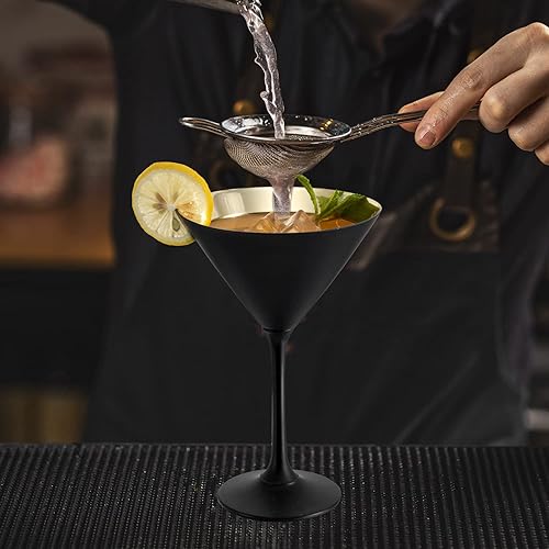 Miniatura 4 de MyGift Copas de Martini modernas de 8 onzas plateadas en tono negro mate y dorado metálico, vasos para beber para una fiesta de cóctel, boda o cena