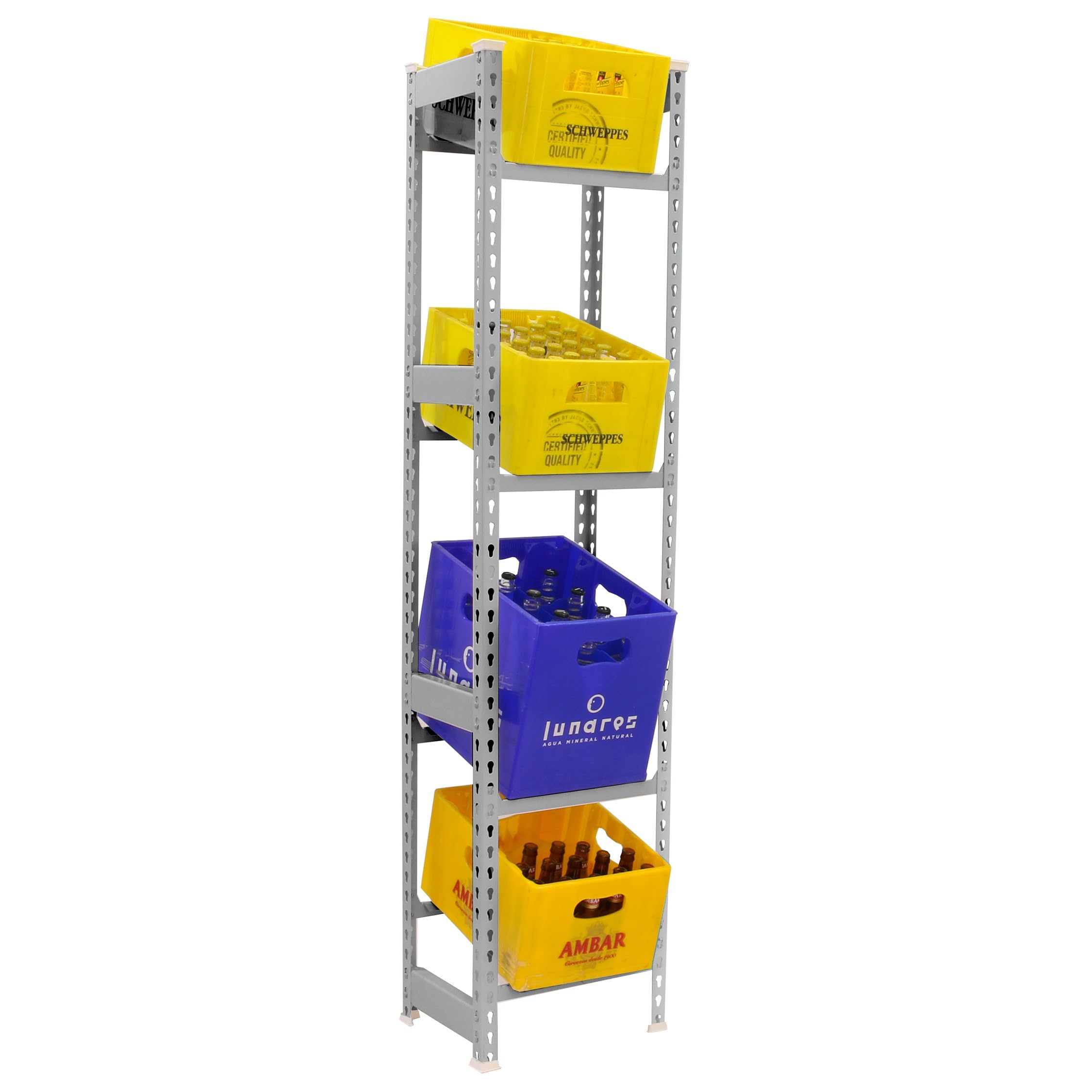 Simon Rack Estantería Cajas de Bebidas, 4 Cajas, 2000x400x300 mm, 4 Alturas, 100 kg de Punto Flexión, Estantería para Bebidas, Galvanizado - Simonbottle