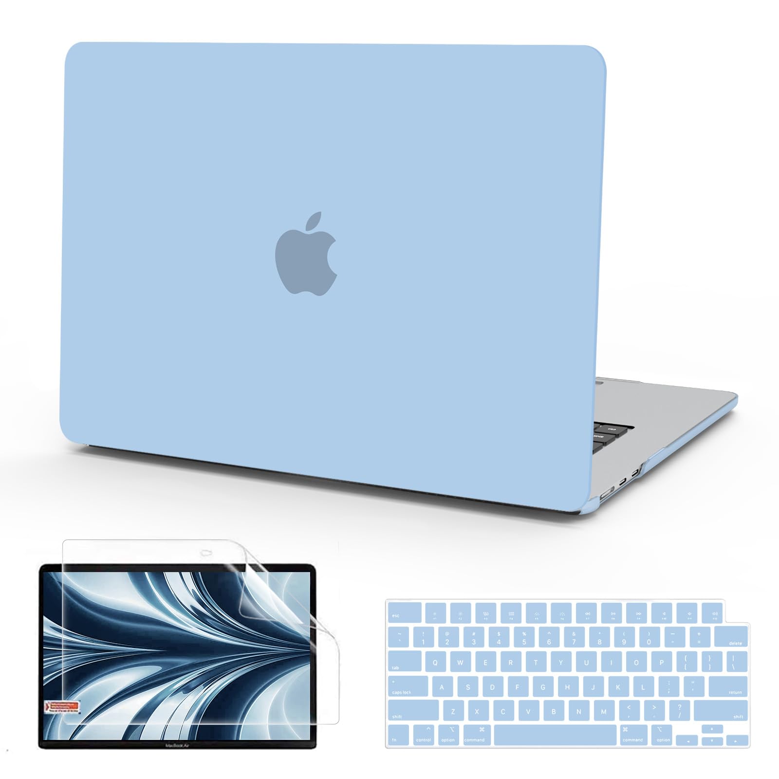 B BELK Compatible with MacBook Air 13.6 inch Case 2025 2024 2023 2022 Release M4 M3 M2 A3240 A3113 A2681 Liquid Retina Display, Plastic Hard Shell Case + Keyboard Cover + Screen Protector, Airy Blue