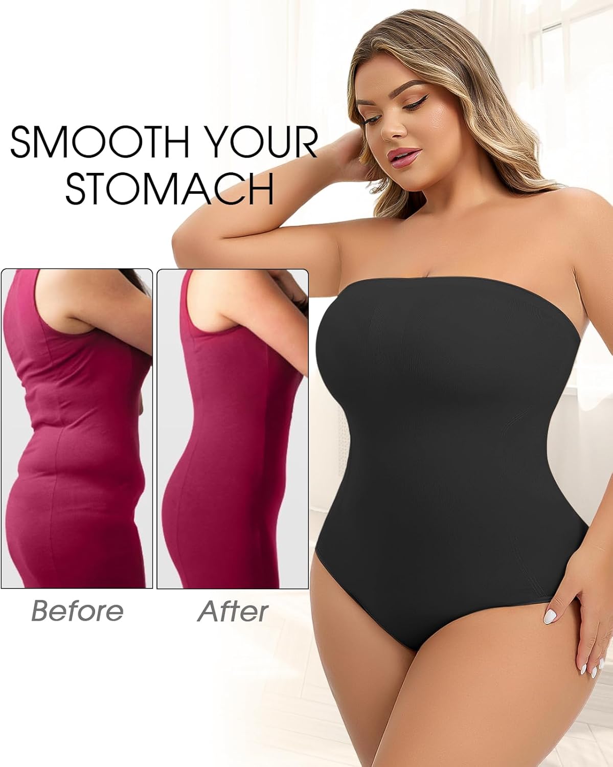 Body Smoothing Shapewear Strapless Waist Trainer Body Waist Shaper Ribbed Bodysuit Booty Lifting Shapewear - Image 4
