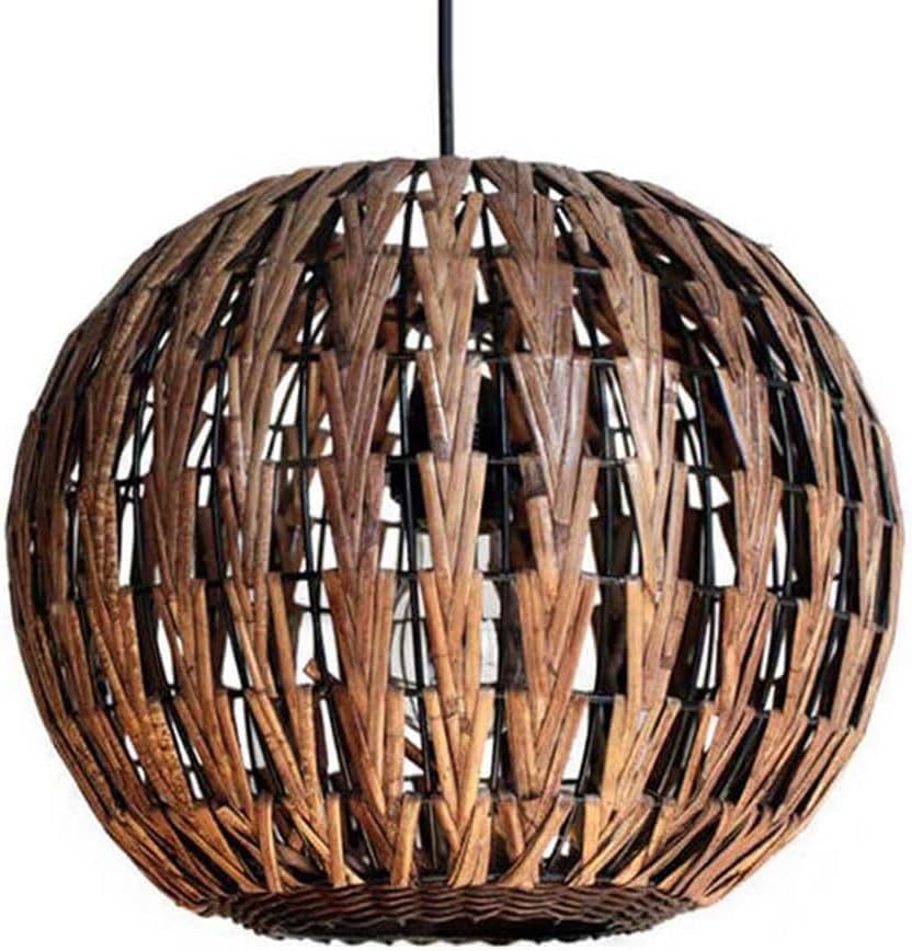Genérico Candelabros de estilo japonés Lámpara mimbre Sombra Forma bola marrón Jaula Iluminación colgante techo restaurante hecha a mano,lámpara de araña