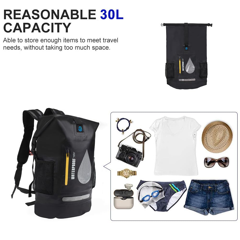 Zaino impermeabile da 30 l, per nuoto, pesca, surf, rafting, canottaggio, kayak, canoa, con sacca extra piccola da 2 l