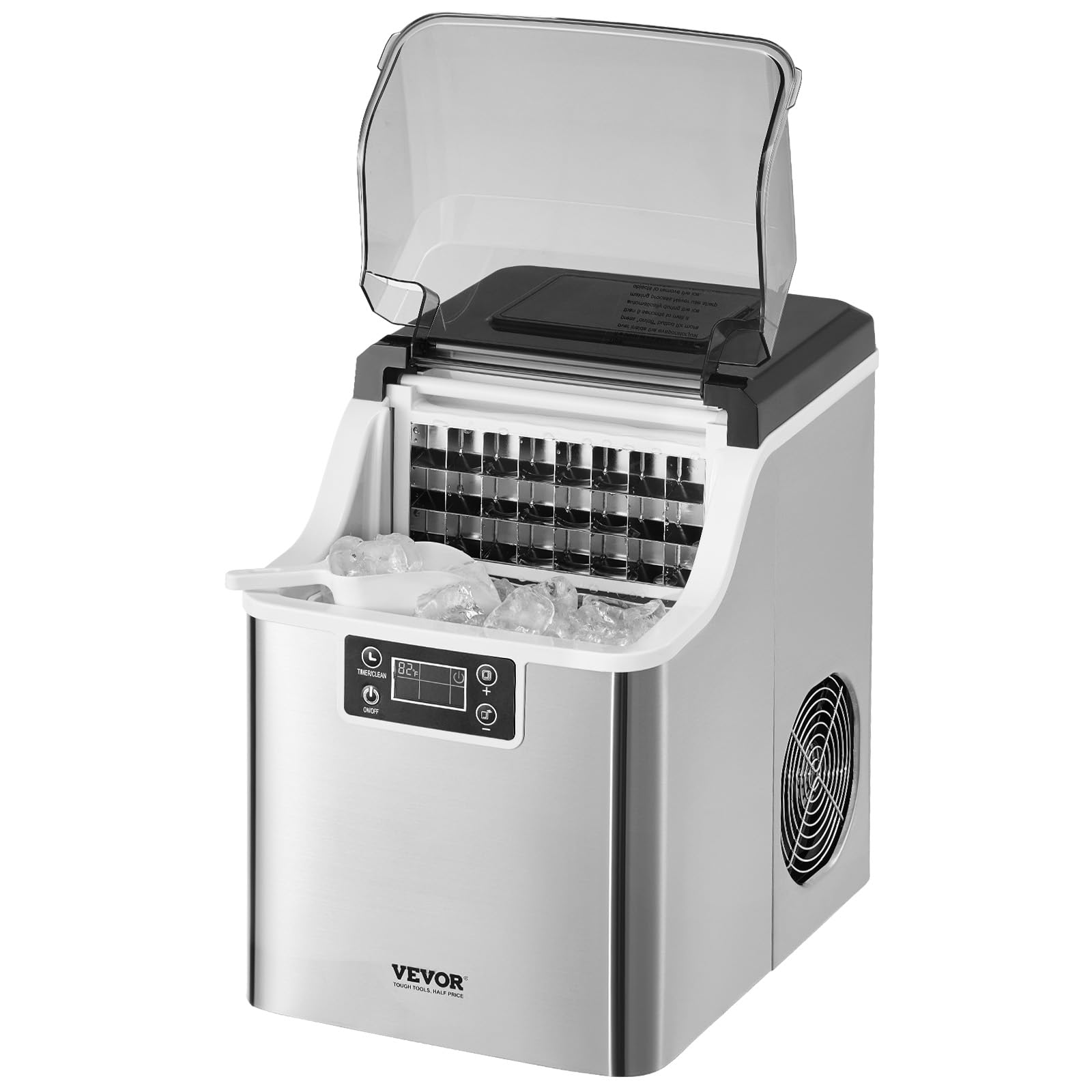 VEVOR Macchina per il ghiaccio da appoggio, 24 cubi in 15 minuti, 20,4 kg in 24 ore, autopulente, portatile, con paletta e cestino