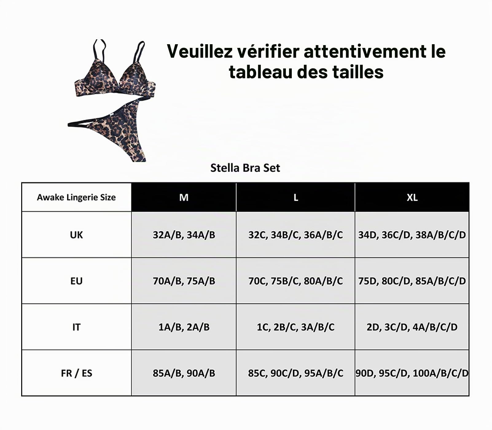Stella Soutien Gorge Triangle Satin et String - Ensemble de sous-vêtement Léopard Confortables pour Femmes