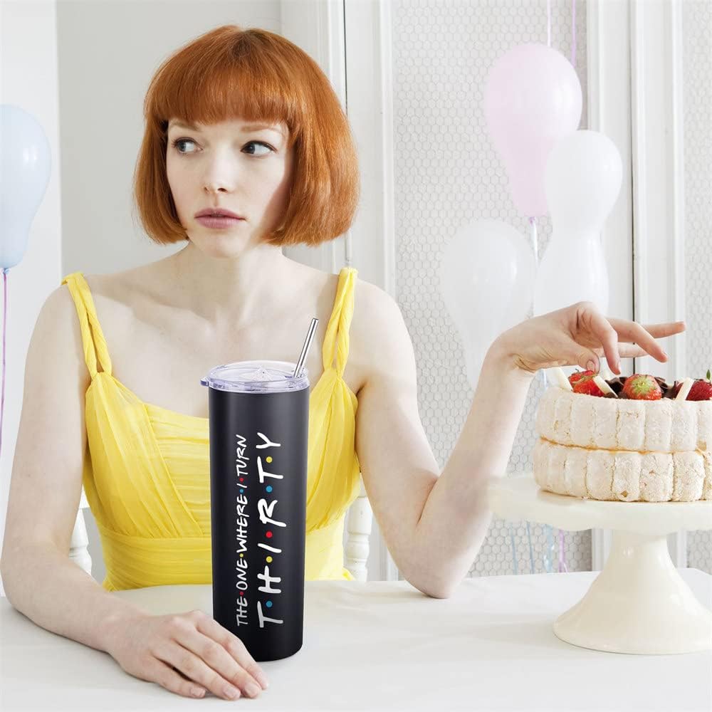 30th Birthday Gifts For Her 30th Birthday Gifts For Women 20oz Skinny Travel Tumbler Happy 30 Year Old Bday Presents For 1995 Born Woman Female Friend Sister Black Turn Thirty Wine Cup - Image 4