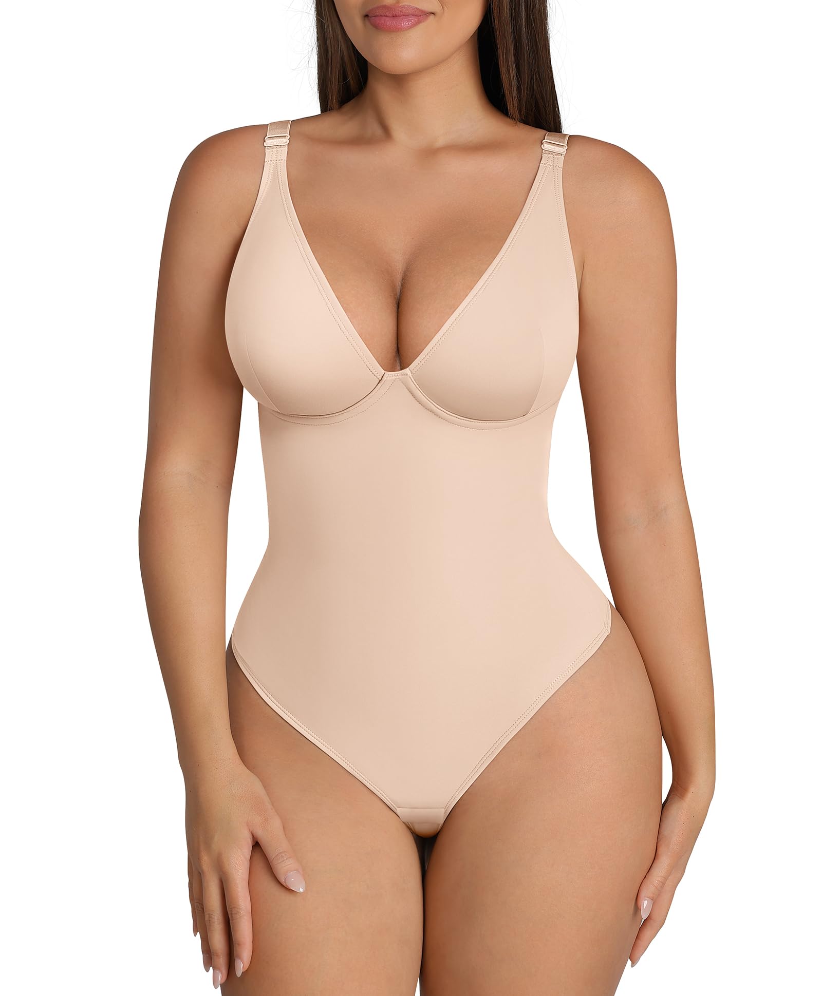 FeelinGirl Shapewear Bodysuits for Women Tummy Control Deep V Neck