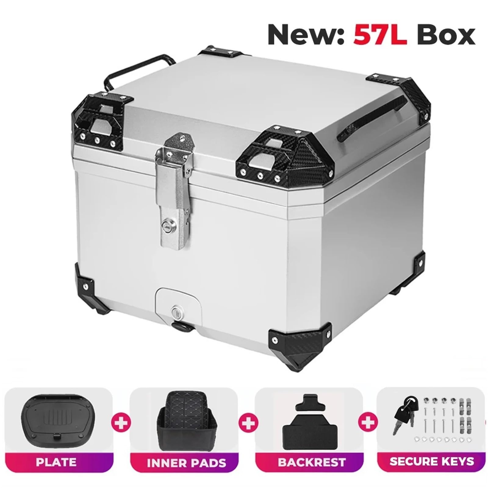 motocyklowyTopcase 45L motocyklowy kask box górny ogon tylny bagaż przechowywanie narzędzi skrzynki zamek pasuje do BMW R1200GS R1250GS R1200GS R1200GS LC ADV bagażnika motocykla(57L Silver Box)