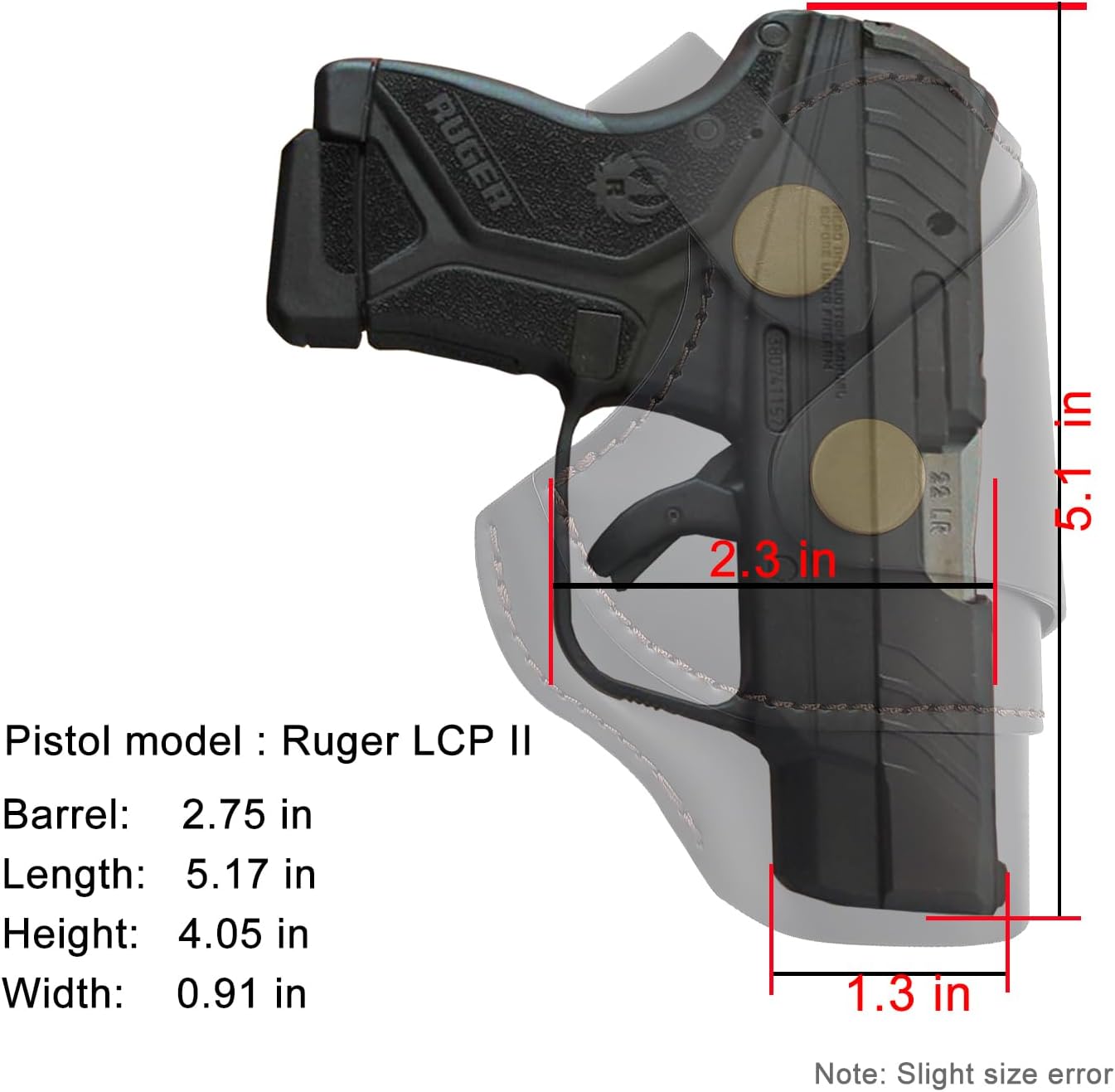 OWB Cross Draw 380 Holster – Fits Ruger LCP, LCP II, Sig P238 P290, Walther PPK, S&W Bodyguard – Driving Holster for Outside Waistband Carry