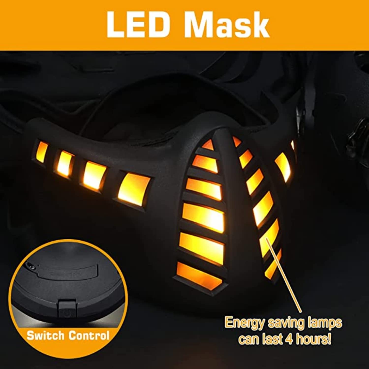 Zhongren LED Cyber Punk Face Mask Cosplay Half Face Masks Demon Cyberpunk Light up for Halloween Party Costume CS Airsoft Tactical Outdoor Games - Image 3