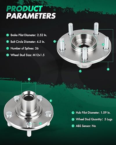 Miniatura 3 de SCITOO Conjunto de cubo de cojinete de rueda delantera 9426028K apto para Honda Civic 2006-2011 5 lengüetas
