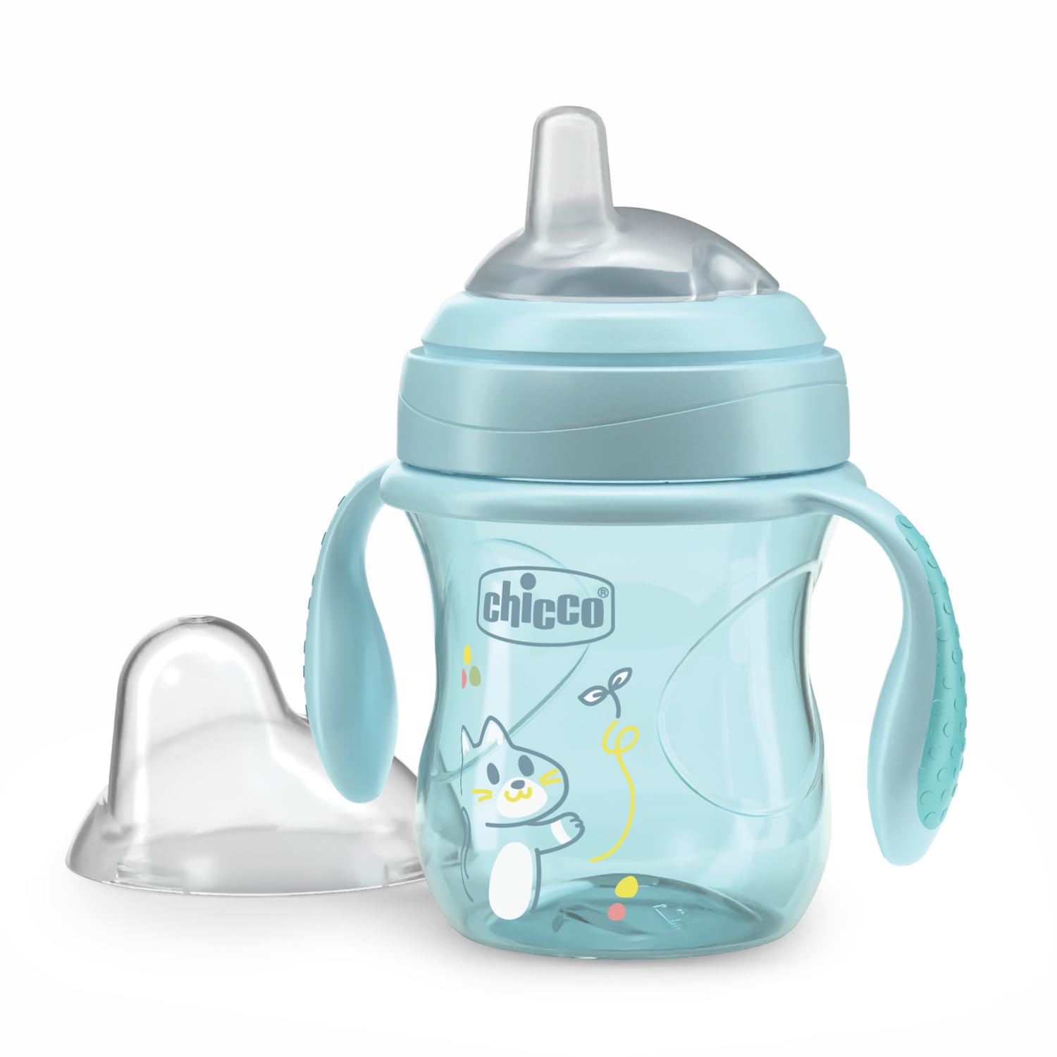 Chicco Transition Cup Bicchiere Antigoccia per Bambini 200ml, 1 Tazza Biberon 4+ Mesi per Imparare a Bere, con Beccuccio Ergonomico in Silicone, Doppia Valvola Anticolica, senza BPA - Azzurro