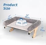 Zakkart Cat Perch for Window Sill with Bolster - Orthopedic Hammock Design with Premium Hardwood & Robust Metal Frame - Cat Window Seat for Large Cats and Kittens - Nartural Color Wood with Gray Bed