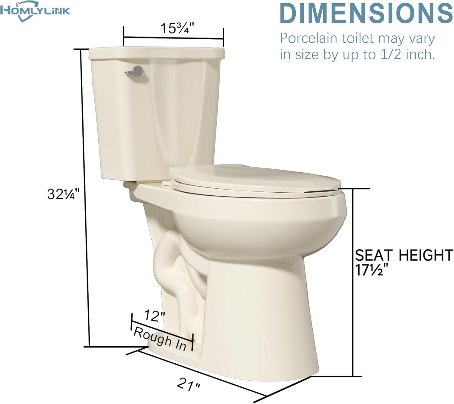 Compact Tall Toilet 17 Inch, Chair Height ADA High Toilet for Small Bathroom, Comfort Bowl Heigh 16.75", Seat Height 17.5", Two-Piece Single Flush 1.28 GPF, 12 Inch Rough-in, Bone Color
