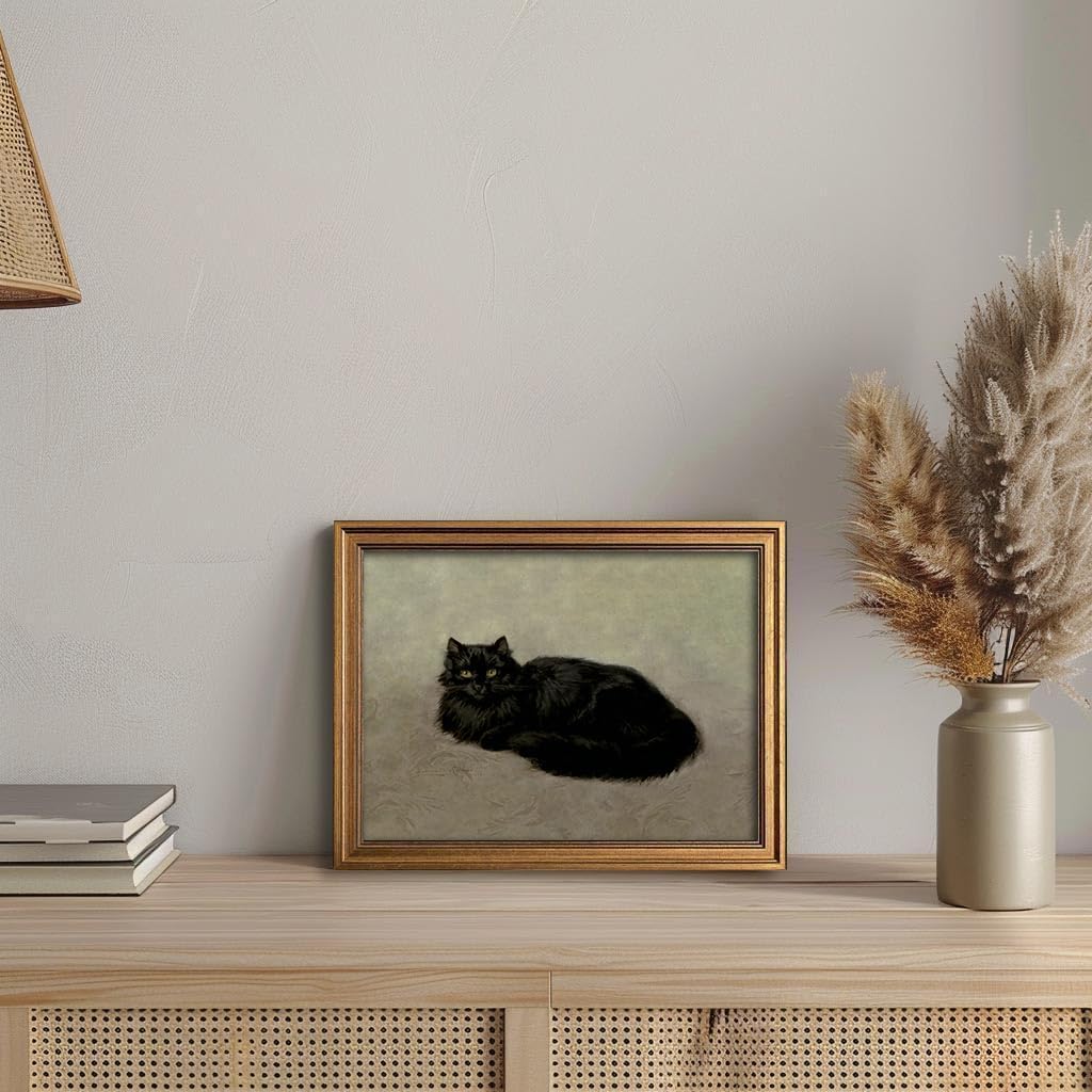 Kizbok Vintage Black Cat Wall Art Prints, Spooky Halloween Canvas Painting, Victorian Dark Academia Halloween Wall Decor, Dark Witchy Cottagecore Aesthetic Poster for Bedroom Gallery Bathroom - UNFRAMED